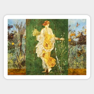 FLORA,POMPEII ,ANTIQUE ROMAN WALL PAINTINGS Flower Garden Flying Birds ,Quince and Apple Trees Sticker